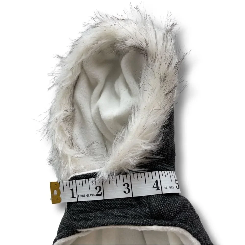 Dog Puffer Gray Tweed Cinched Waist with Fur Trimmed Hood • Size Small • NWT